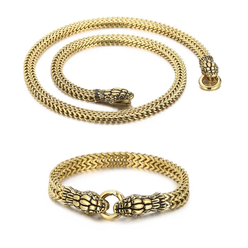 8mm Snake Necklace & Bracelet Jewelry Set Men Women Stainless Steel 316L Gold/Sier Color Mesh Chain Lover Gift Gold Color