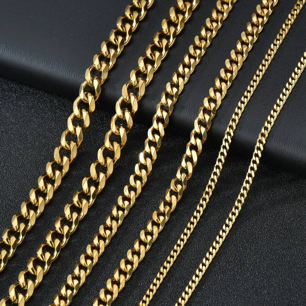 1 piece Size 3.6mm/5mm/7mm Men's Stainless Cuban Link Chain Bracelet Necklace Steel Gold Black Color Male Jewelry
