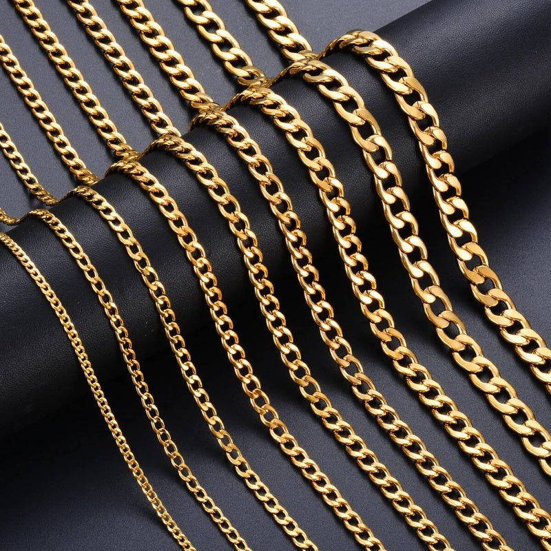 1 piece Stainless Steel Cuban Curb Necklace 3mm-9.5mm Curban Link Chain for Men Women Length 21cm-75cm