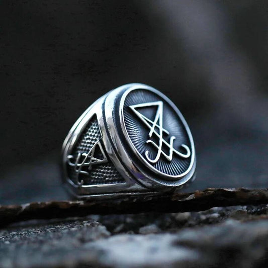 316L Stainless Steel Lucifer Sigil Ring Gothic Occult Jewelry