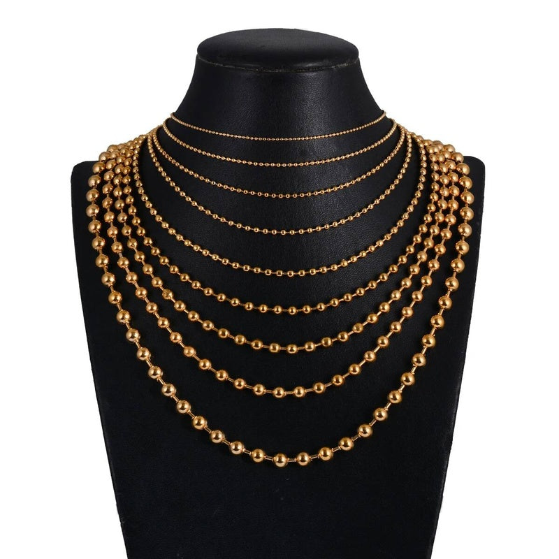 1Pc Gold Color Stainless Steel Round Ball Link Chain Necklace Length 15cm-100cm