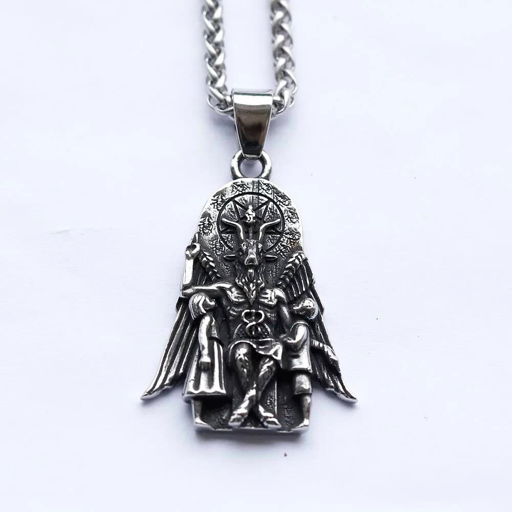 Baphomet Pendant – 316L Stainless Steel Gothic Satanic Necklace with Wings and Ritual Symbol