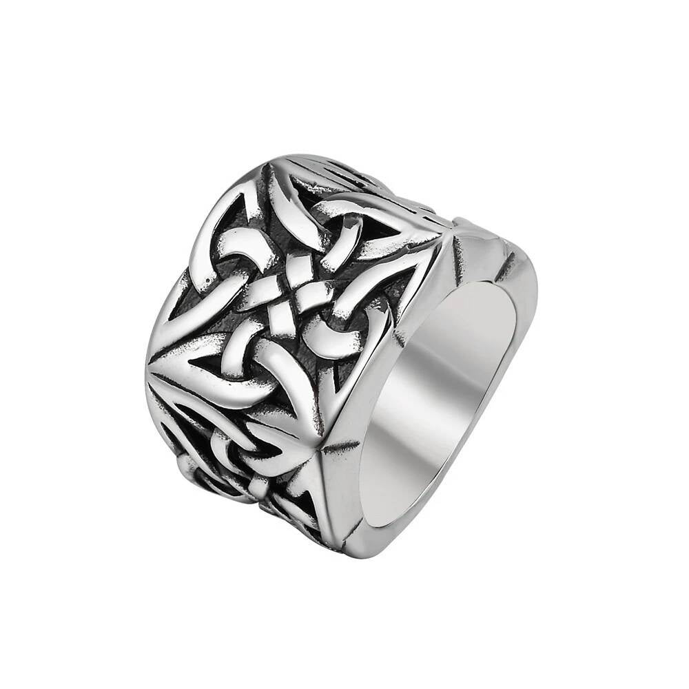 Viking Celtic Knot Ring - Stainless Steel Norse Biker Jewelry for Men & Women Style A
