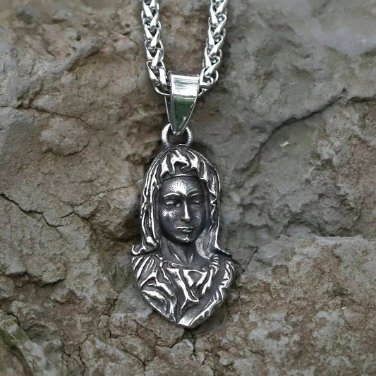 Virgin Mary Pendant Necklace – Religious Stainless Steel Vintage Jewelry