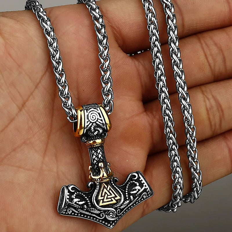 Men's 316L Stainless Steel Viking Hammer Pendant Necklace