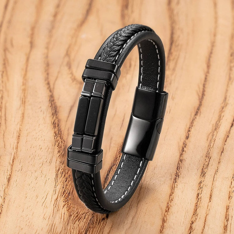 Vintage Woven Leather Rope For Men Personality Stone Bangles Bracelets Punk Stainless Steel Wristband Jewelry Gifts Style-E