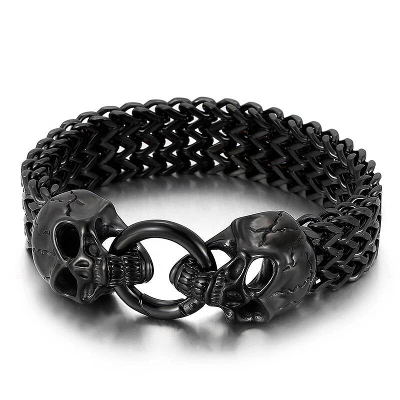 18mm Big Skull Head Bracelet With Mesh Chain Stainless Steel Charm Jewelry Black Color 22.5cm