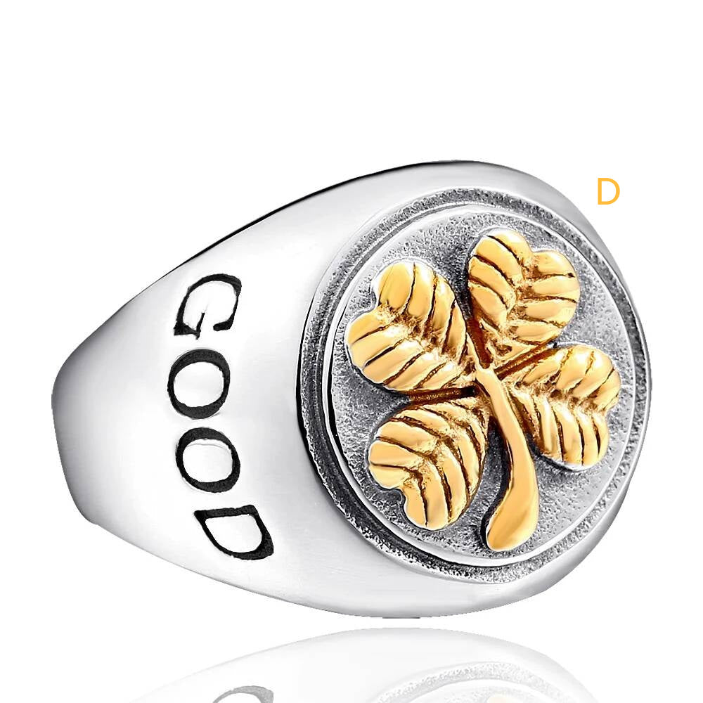 Maple Leaf Signet Ring - Stainless Steel Hip Hop Punk Jewelry for Men F