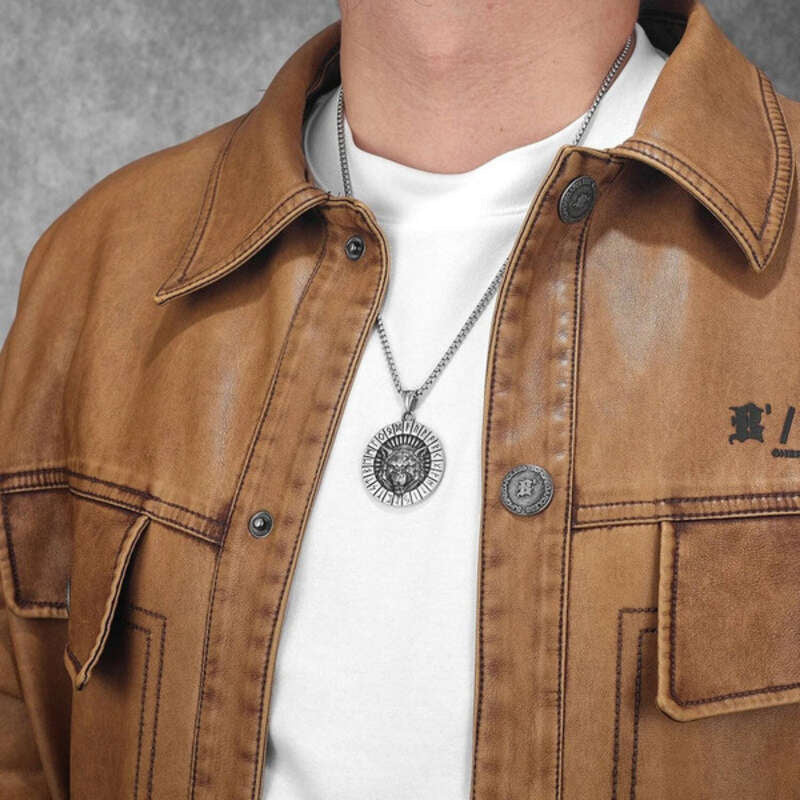 316L Stainless Steel Viking Wolf Rune Pendant Necklace – Norse Fenrir Amulet