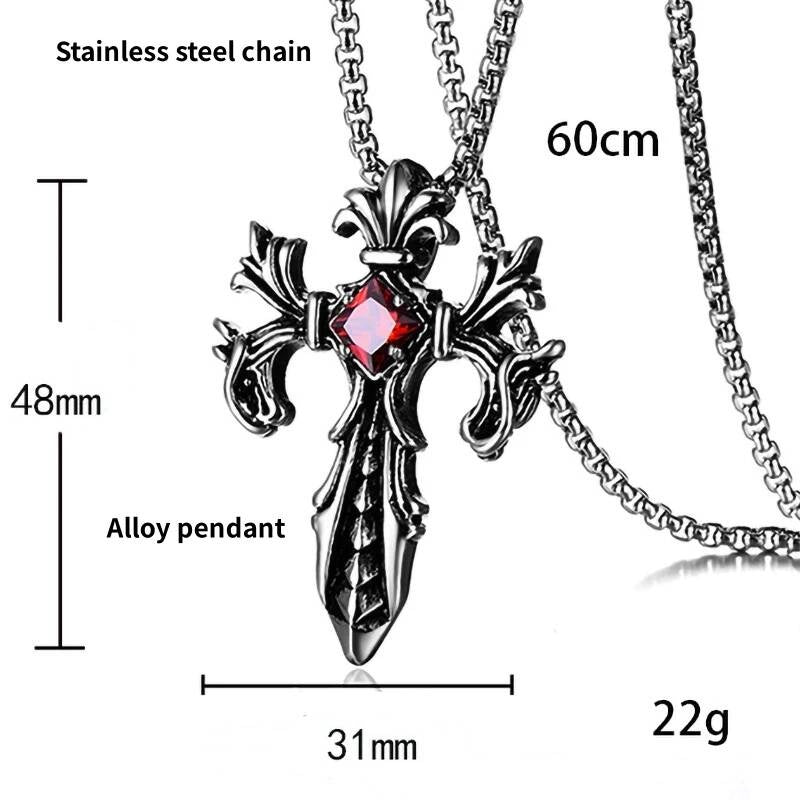 Vintage Flame Cross Pendant 60Cm Length Chain Necklace For Men Women Goth Jewelry Accessories 3 60cm