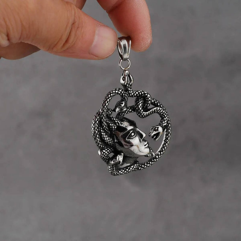 Medusa Pendant with Red Rhinestones – Greek Mythology Medallion Necklace