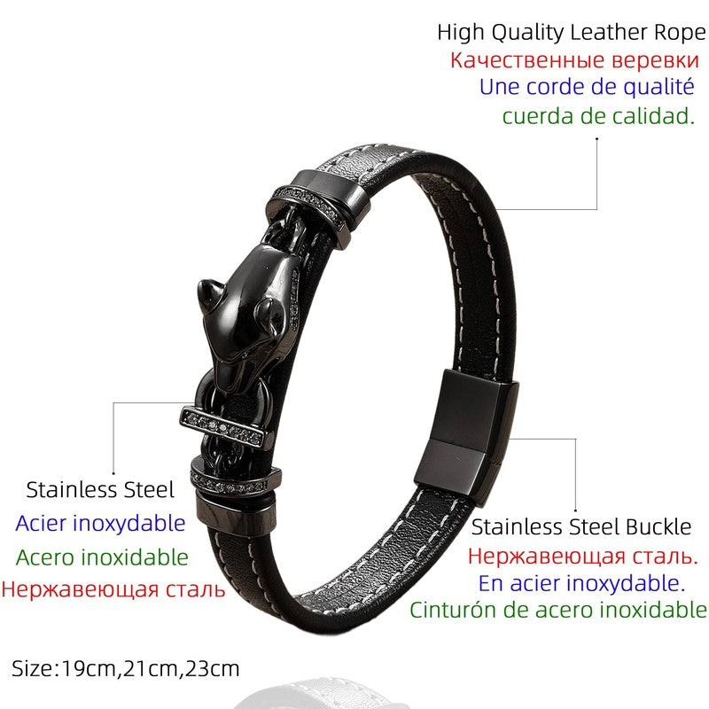 Men's Black Leather Bow with Amber Stone Bracelet for Unique Style