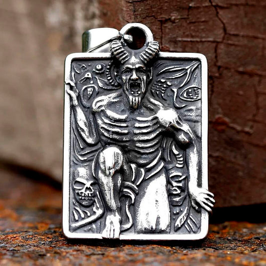Demonic Relief Pendant – Gothic Dark Fantasy Stainless Steel Necklace