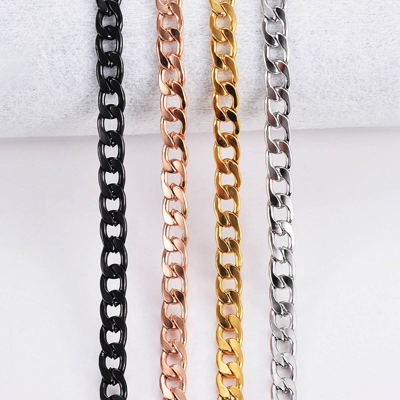 1 piece Width 3/4.5mm Flat Curb Chain Stainless Steel Necklace 3 Colors