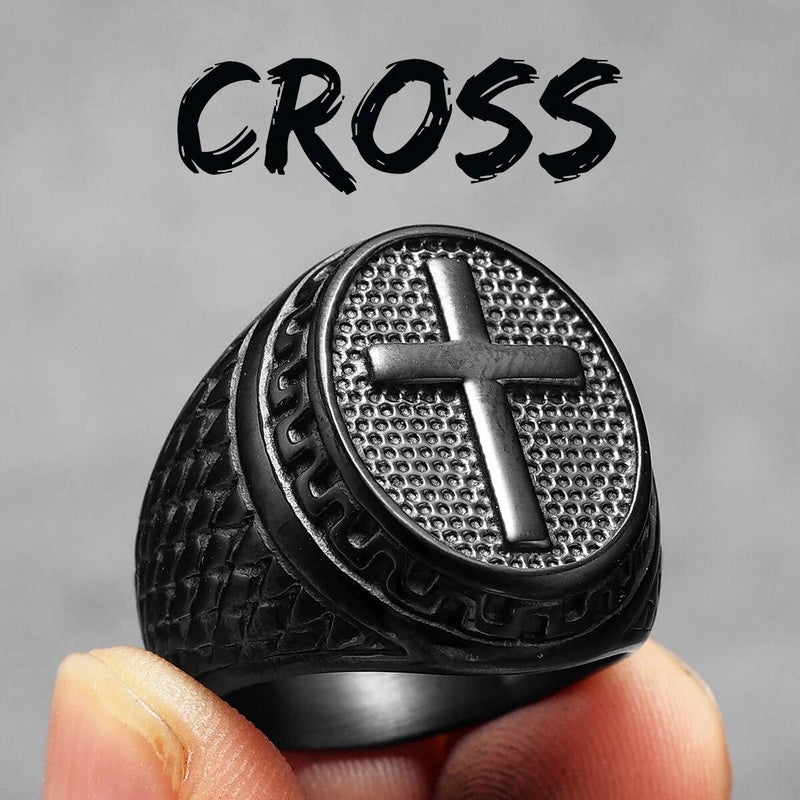 Crusader Cross Ring 316L Stainless Steel Punk Rock Jewelry for Men R1190-Black
