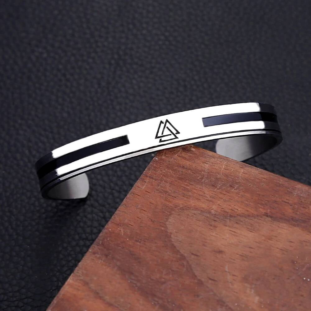 Minimalist Viking Valknut Stainless Steel Cuff Bracelet – Norse Symbol Jewelry for Men