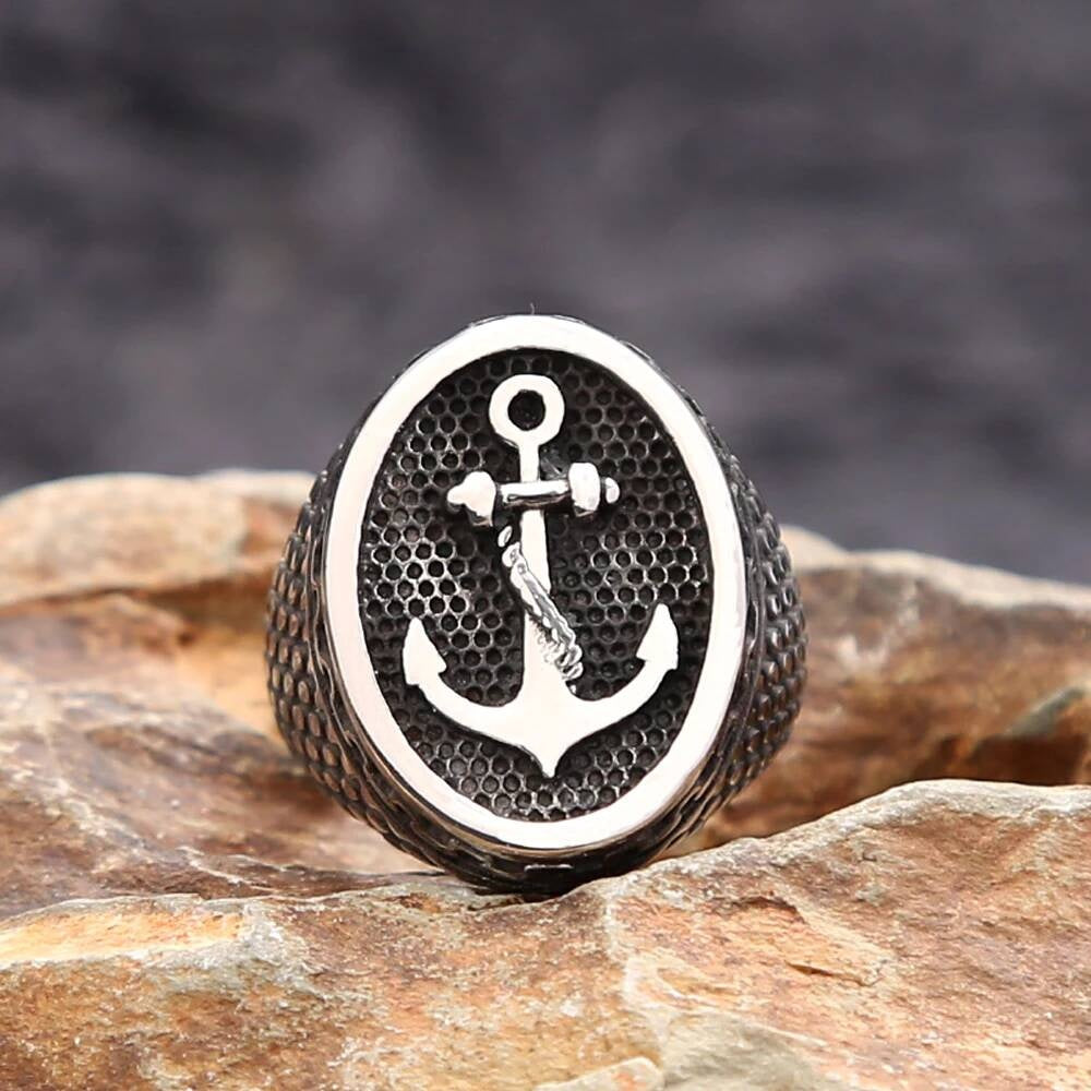 Viking Anchor Dot Ring - Stainless Steel Nautical Punk Amulet Jewelry Gift