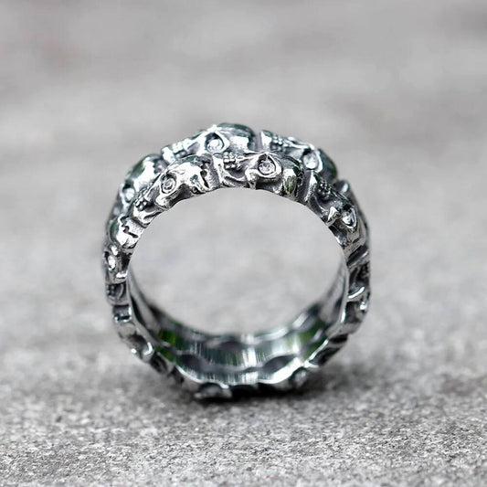 Aegishjalmur Zircon Skull Ring - Viking Symbol Stainless Steel Gothic Jewelry
