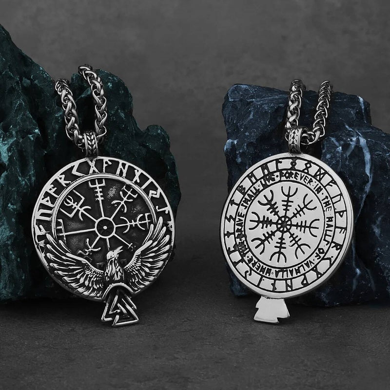 Norse Raven Rune Circle Pendant Necklace – Viking Heritage Symbol