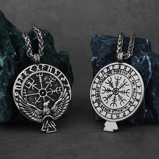 Norse Raven Rune Circle Pendant Necklace – Viking Heritage Symbol