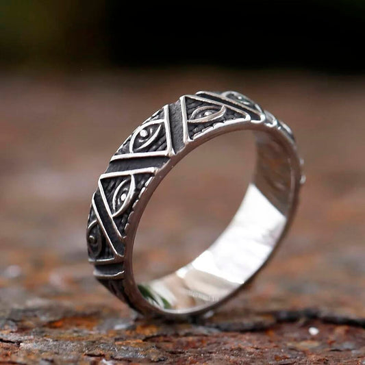 Rotating Eye of Horus Pyramid Ring – 316L Stainless Steel Mythic Statement Band Non rotatable