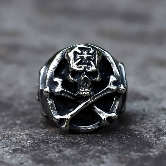 Retro Cross Skull Ring - Stainless Steel Punk Hip Hop Jewelry for Teens
