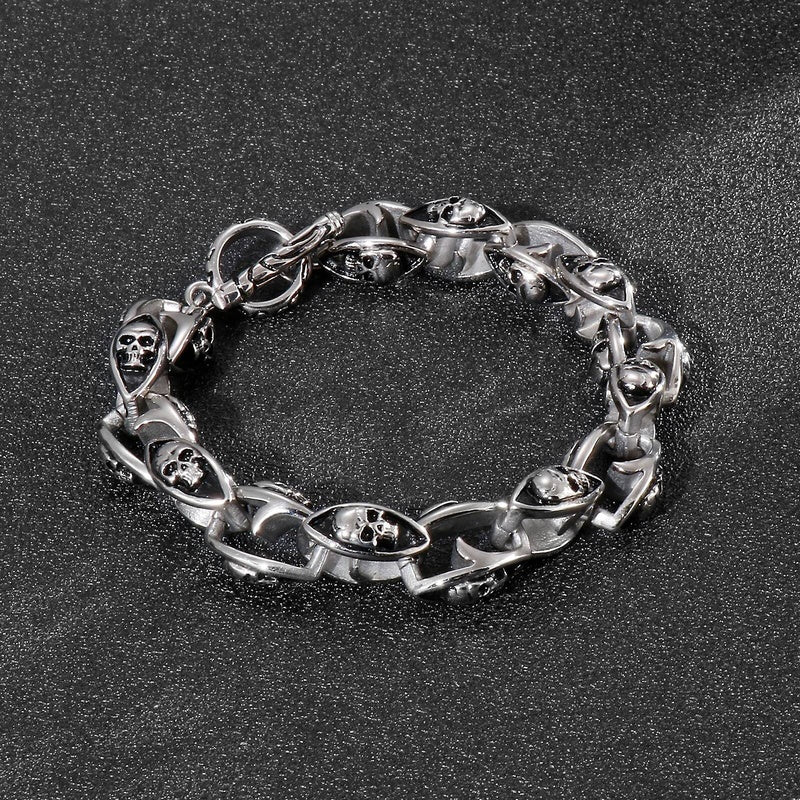 Stainless Steel 316L Men's Skull Bracelet Punk Handmade Jewelry