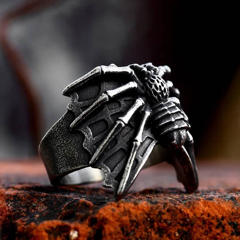 Spider Web Statement Ring – 316L Stainless Steel Gothic Punk Jewelry