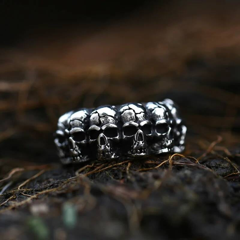 Skull Band Ring – Gothic Stainless Steel Biker Jewelry with 3D Skull Design