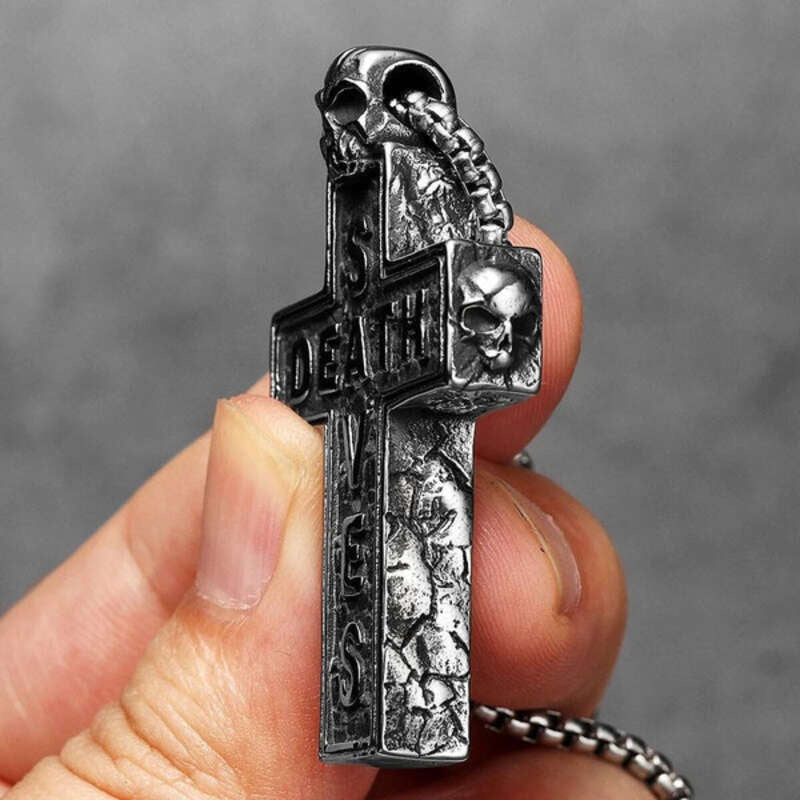 316L Stainless Steel “Death Saves” Skull Cross Pendant Necklace