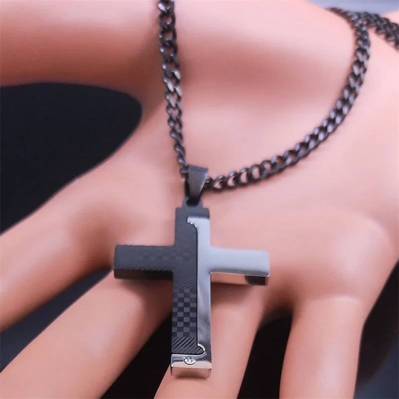 Cross Necklace For Men Stainless Steel Pendant Cuban Chain Male Jewelry Accessories