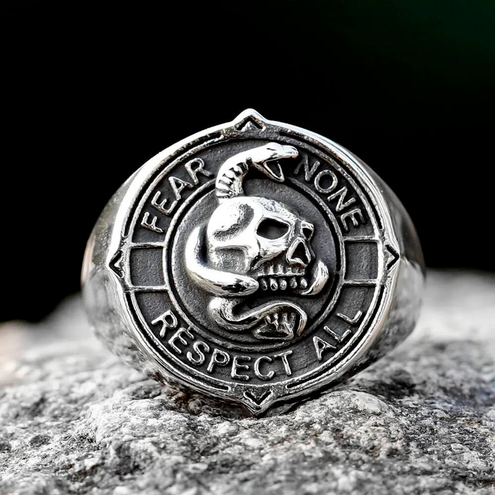 Viking Skull & Serpent Ring – 316L Stainless Steel Gothic Motorcycle Jewelry