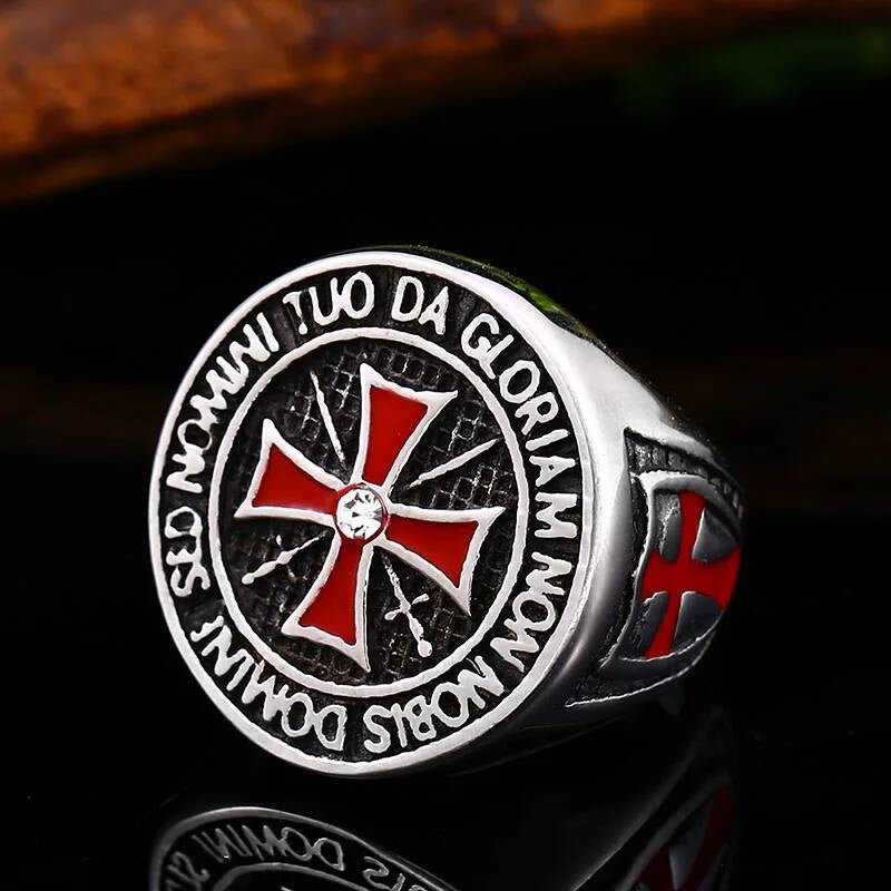 Temple Knight Ring – 316L Stainless Steel Red Cross Templar Style Band