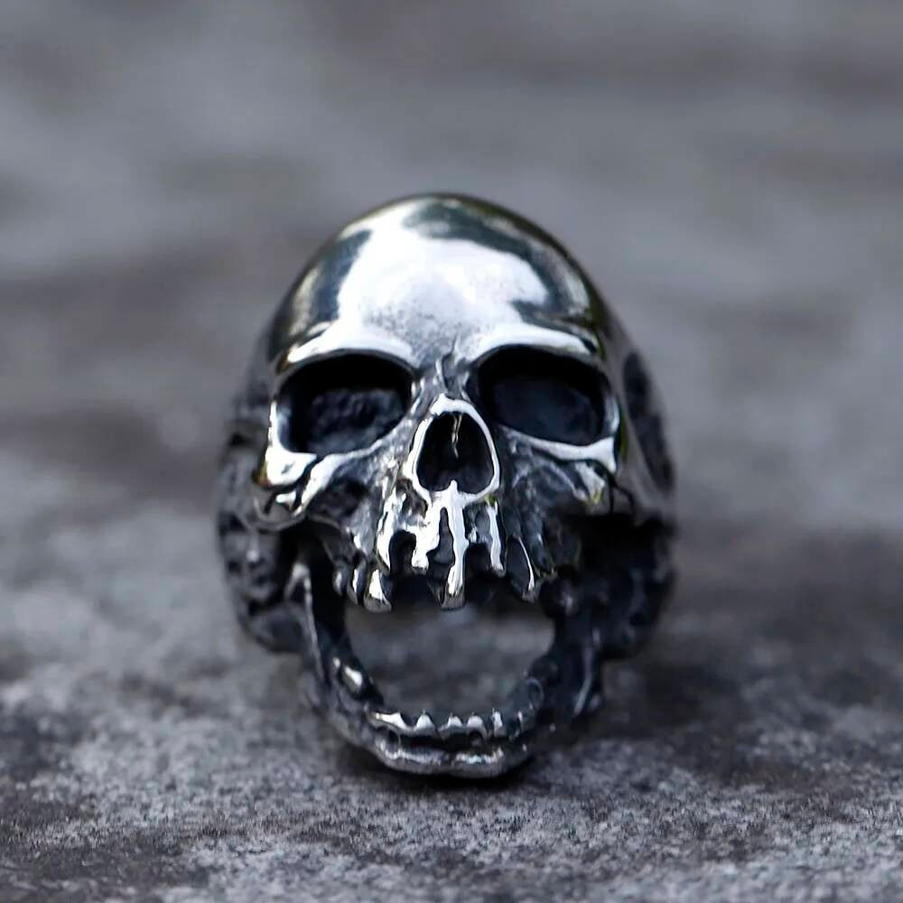 Large Fierce Skull Ring - Vintage Stainless Steel Gothic Punk Jewelry