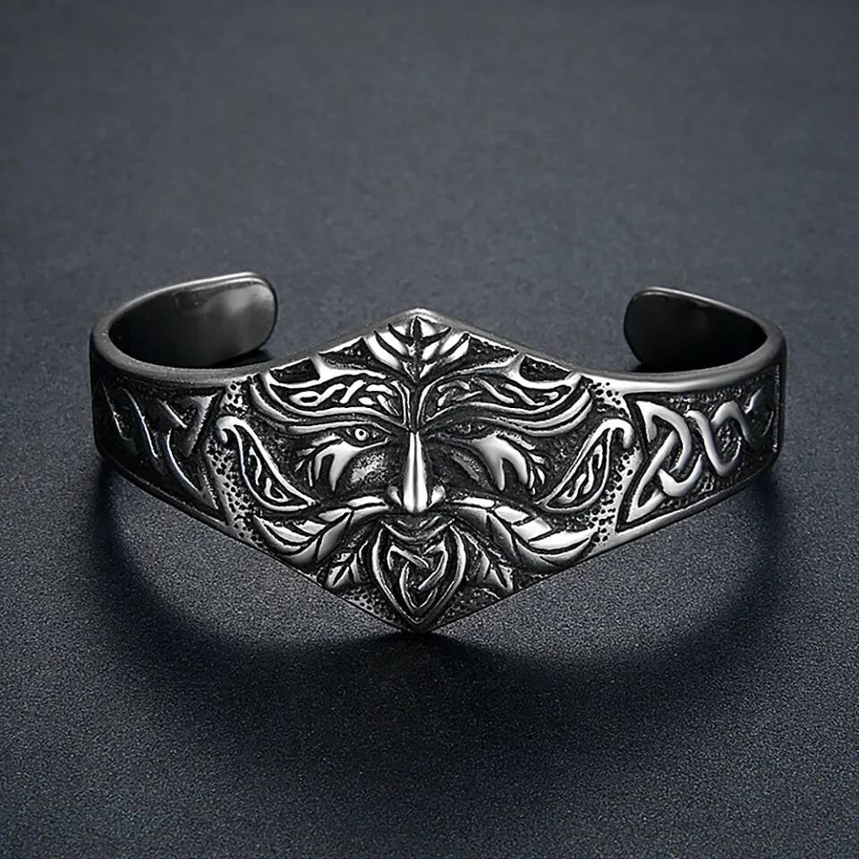 Celtic Green Man Bracelet – Norse Pagan Stainless Steel Cuff Bangle