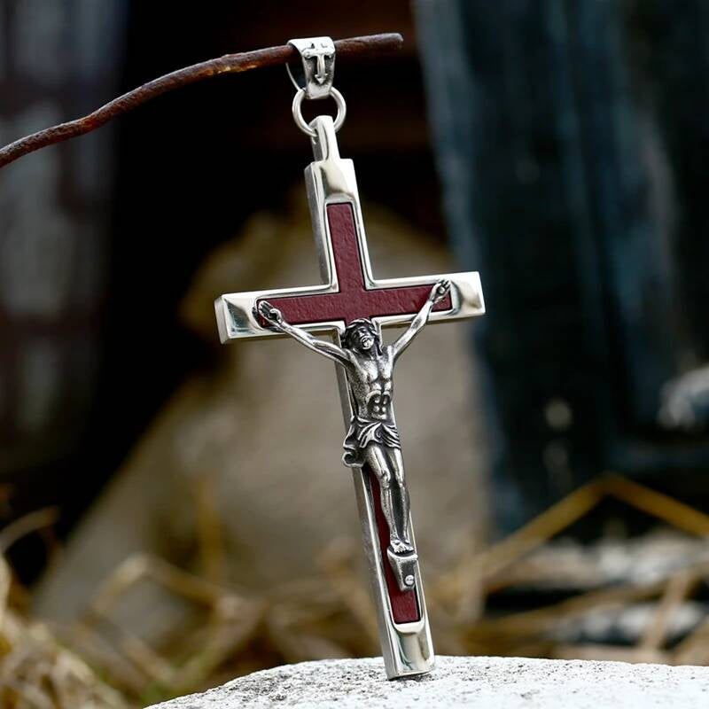 Men's 316L Stainless Steel Jesus Cross Pendant Necklace Religious Punk Jewelry LP-981-Steel CN