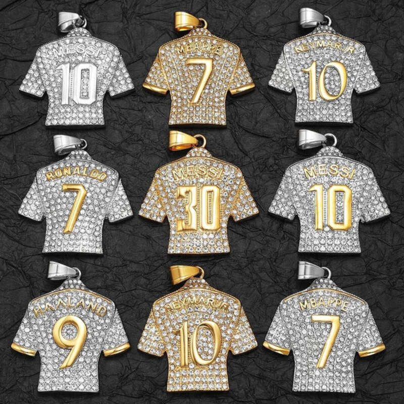 Sparkling Football Jersey Pendants - Messi #10, Messi #30, Ronaldo #7, Stylish Sports Jewelry