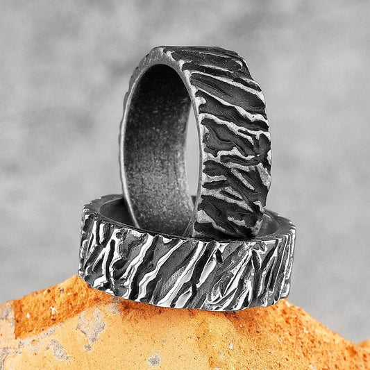 Vintage Black Volcano Ring 316L Stainless Steel Retro Jewelry for Men