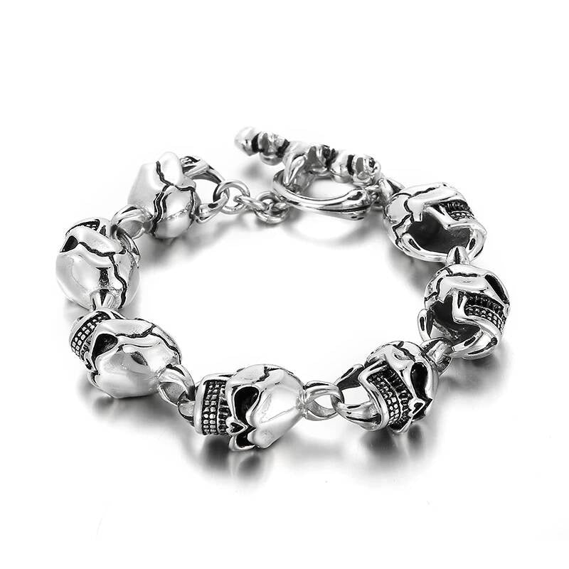 Gold/Black/Sier Color Devil Skull Head Bracelet Men 316L Stainless Steel Daily Jewelry Steel Color 22cm