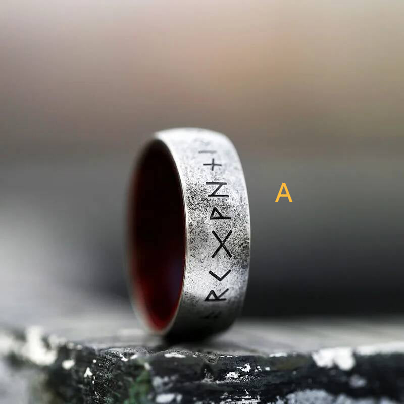 316L Stainless Steel Norse Rune Ring Red Vintage Viking Band