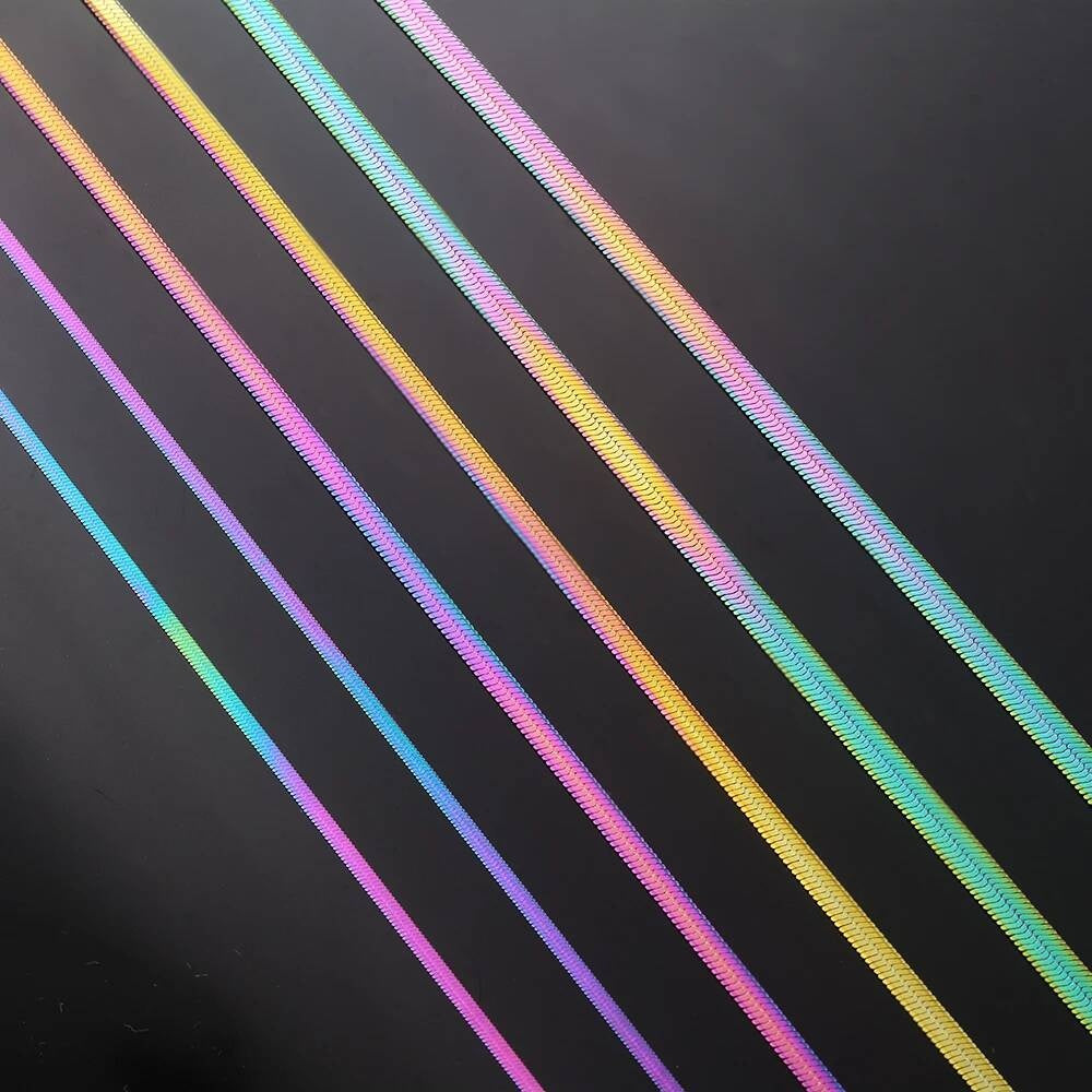 1 piece Width 2mm/3mm/4mm/5mm Rainbow Color Snake Chain Herringbone Choker Necklace For Women Not allergic