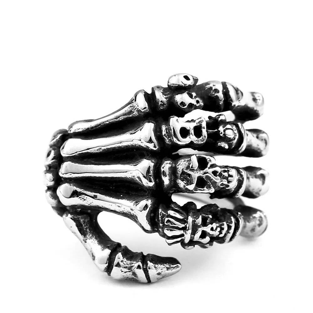 Caarium Finger Skull Ring - Gothic Stainless Steel Men's Fashion Jewelry