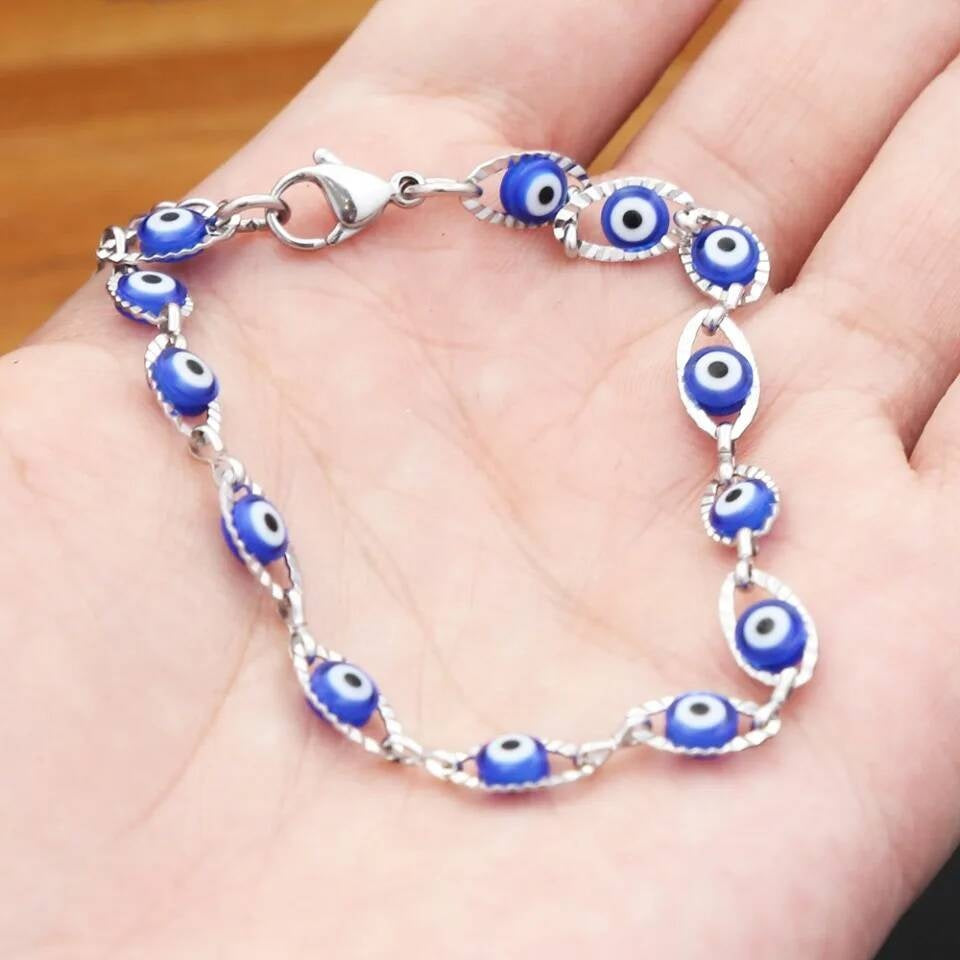 New Fashion Turkish Evil's Eye Charm Bracelet For Men Women 316L Stainless Steel Punk Simple Lucky Amulet Jewelry Gift Wholesale