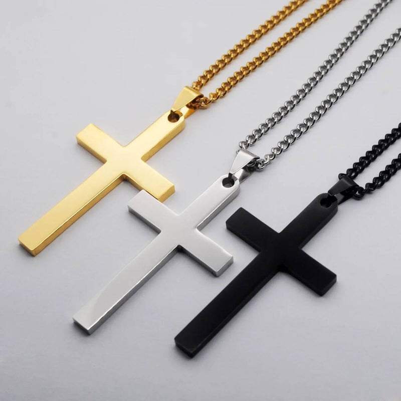 316L Stainless Steel Cross Pendant Chain Necklace For Men Religion Jewelry Accessories Male