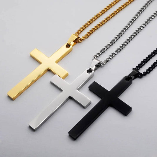 316L Stainless Steel Cross Pendant Chain Necklace For Men Religion Jewelry Accessories Male