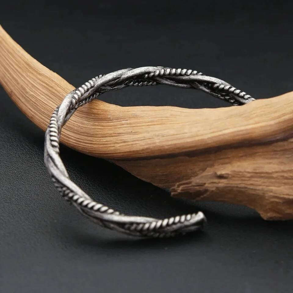 Twisted Rope Cuff Bracelet – Vintage 316L Stainless Steel Open Bangle for Men & Women