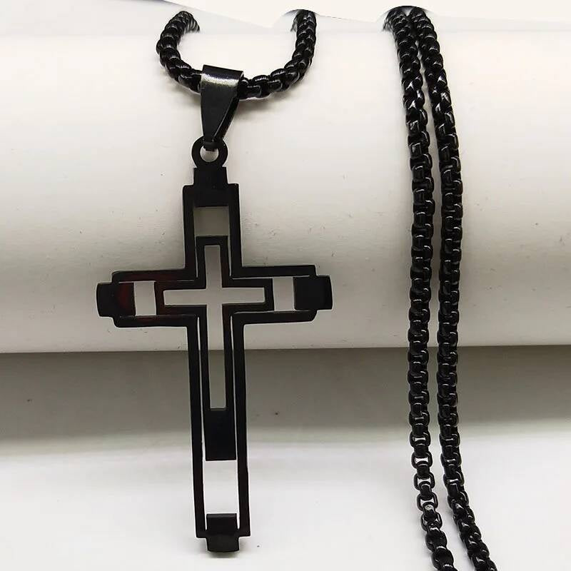 Stainless Steel Hollow Cross Necklace Chain Pendant For Men Women Religion Jewelry Accessories