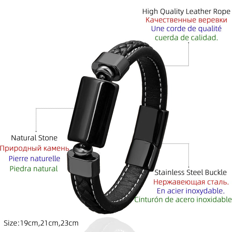 Oblong Agates Tiger Eye Beads Bracelet Women Accessories Leather Bangle Matching Bracelets for Man European and American