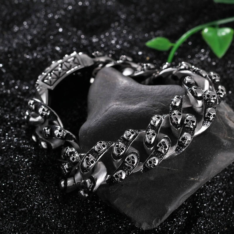 20mm Fashion Male Skeleton Bracelet Stainless Steel Retro Cross Vintage Black All Skull Chain Bracelets Jewelry