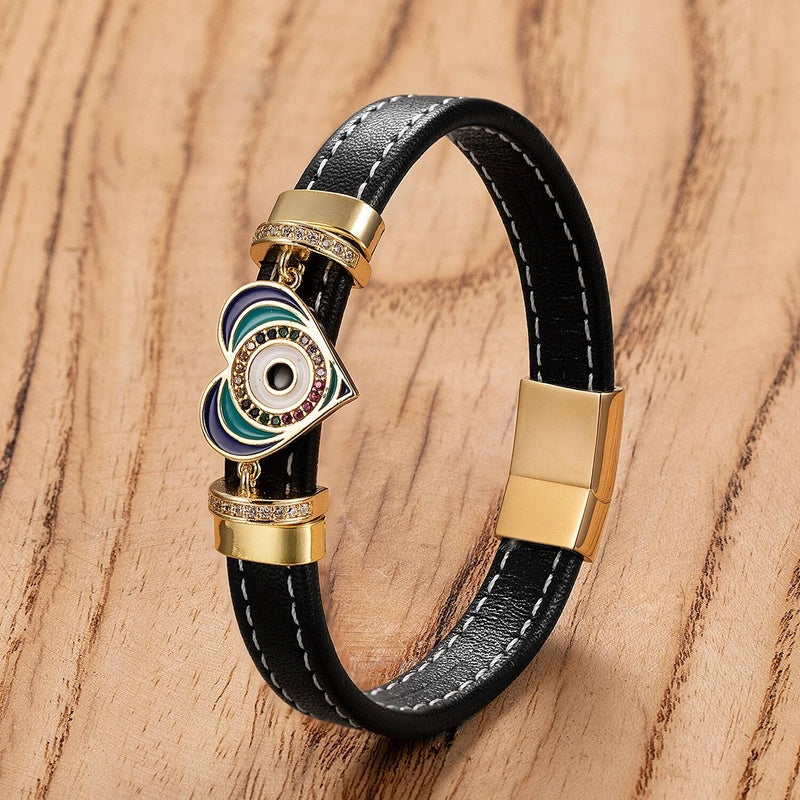 Woven Leather Turkish Blue Evil Eye Zircon Bracelet Punk Fashion Charm Valentines Day Gift Trend Female Jewelry Style-E